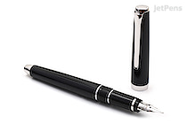 Pilot Metal Falcon Fountain Pen - Black - Rhodium Trim - Soft Extra Fine Nib - PILOT 60461